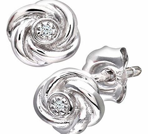 Womens 9ct White Gold Diamond Flower Earrings