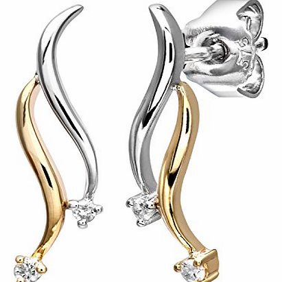 Womens 9ctYellow and White Gold Diamond Drop Earrings