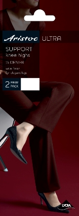 Aristoc Ladies 2 Pair Aristoc 15 Denier Ultra Support Knee Highs In 2 Colours Black