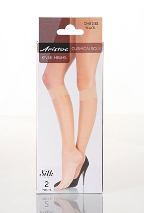 Aristoc Ladies 2 Pair Aristoc Cushion Sole Knee Highs With Silk Finish In 2 Colours Black