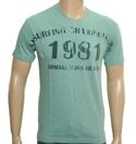 Armani Aqua T-Shirt with Dark Grey Printed Logo