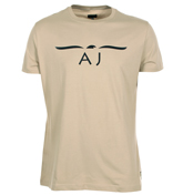 Armani Beige T-Shirt with Navy Logo