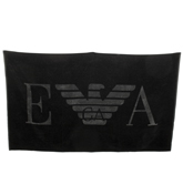 Armani Black Beach Velour Towel With Large Logo