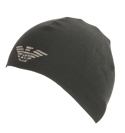 Armani Black Beanie Hat with Grey Logo