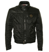 Armani Black Leather Jacket with Concealed Hood
