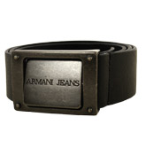 Armani Black Leather Push-Through Belt