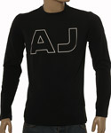 Armani Black Long Sleeve Cotton Mix T-Shirt With Large Logo