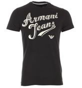 Armani Black T-Shirt with White Sewn Logo