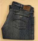 Blue Denim Button Fly Regular Straight Leg Worn Effect Jeans - 34 Leg (J21)