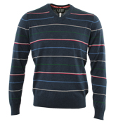 Armani Blue Stripe V-Neck Sweater