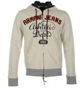 Armani Cream Full Zip Hooded Sweatshirt