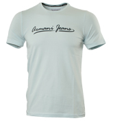 Armani Crystal Blue T-Shirt with Printed Logo