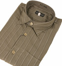 Armani Dark Beige Striped Cotton Mix Long Sleeve Shirt