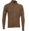Armani Dark Sand Full Zip Ribbed Sweater