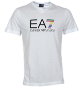 Armani EA7 White V-Neck T-Shirt with Printed