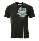 Armani Faded Black T-Shirt with Printed Logo