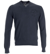 Armani Faded Navy V-Neck Sweater