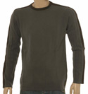 Green Round Neck Wool Sweater With Brown Trim
