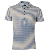 Armani Grey and Blue Stripe Polo Shirt