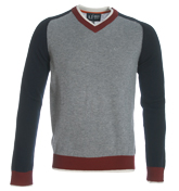 Armani Grey and Burgundy V-Neck Sweater