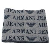 Armani Grey Scarf with Navy Logo