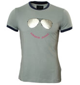 Grey T-Shirt with Printed Sunglasses Design