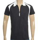 Armani Indigo and White Zip Fastening Pique Polo Shirt