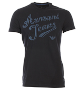 Armani Indigo T-Shirt with Dark Blue Sewn Logo