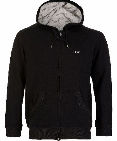 Armani Jeans Black Chest Logo Hooded Top
