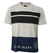 Armani Jeans Light Grey and Navy Stripe T-Shirt