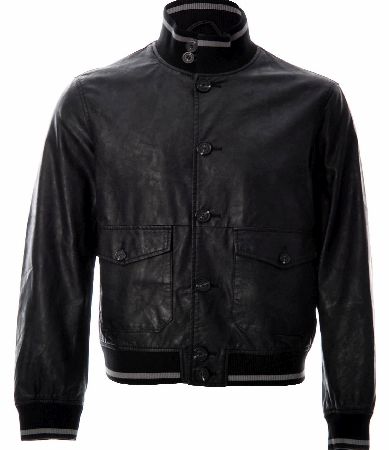 Armani Jeans Mens Leather Bomber Jacket
