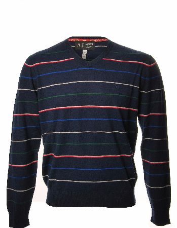 Armani Jeans Multi Striped V Neck Jumper