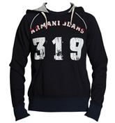 Armani Jeans Navy Logo Hooded Jumper