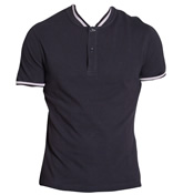 Armani Jeans Navy Stripe Collar Henley Top