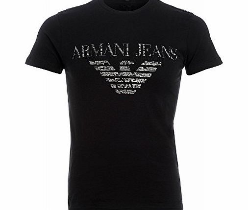Armani Jeans T-Shirt, Black Slim Fit Eagle Logo Tee Navy XL