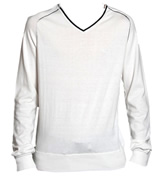 Armani Jeans White Cashmere Blend V-Neck Jumper