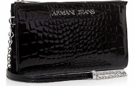 Armani Jeans Womens Patent Chain Purse Black