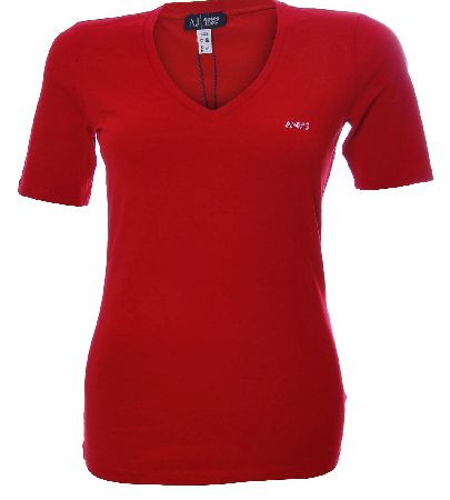 Armani Jeans Womens V-Neck Swarovski Logo Jersey