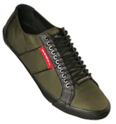 Armani Khaki and Black Fabric Trainers