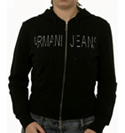 Armani Ladies Armani Black Full Zip Cotton Mix Hooded Sweater