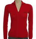 Armani Ladies Armani Red Full Zip Pique Sweater