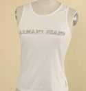 Ladies Armani White Sleeveless Cotton Top with Diamonte Logo