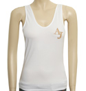 Armani Ladies Armani White Vest Top with Beige Logo