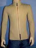 Mens Armani Biscuit Beige Full Zip Ribbed Sweater