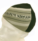 Mens Armani Black Cotton Hat with Light & Dark Beige Stripes
