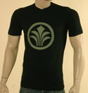 Mens Armani Black Cotton V-Neck T-Shirt with Large Green Design
