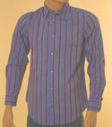 Armani Mens Armani Blue & Red Striped Long Sleeve Cotton Shirt