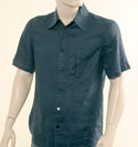 Armani Mens Armani Indigo Pure Linen Short Sleeve Shirt
