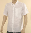 Armani Mens Armani White Linen Short Sleeve Shirt