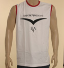 Armani Mens EA7 White & Red Sleeveless Cotton T-Shirt